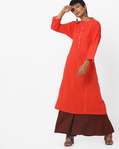 A-line Kurta with Mandarin Collar