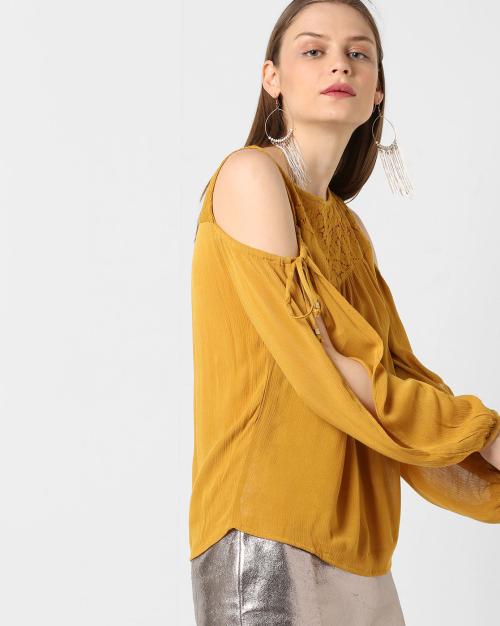 Top with Slit Cold-Shoulder Sleeves