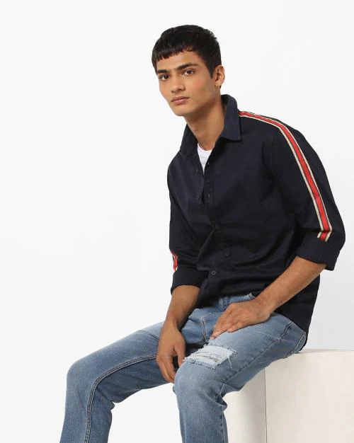 Slim Fit Shirt with Typographic Print Back