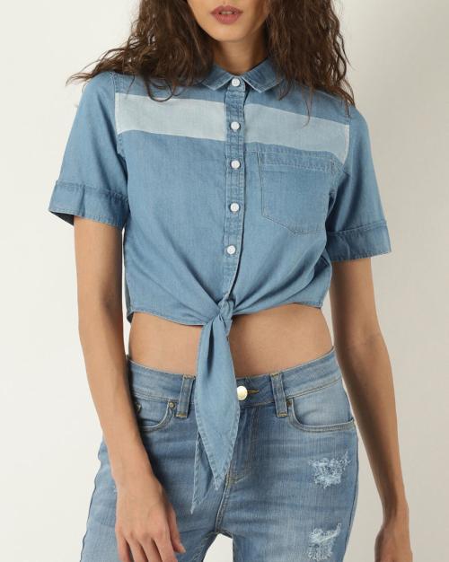 Panelled Shirt with Waist Tie-Up