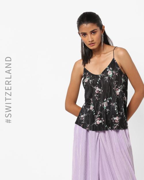 Floral Print Pleated Strappy Top