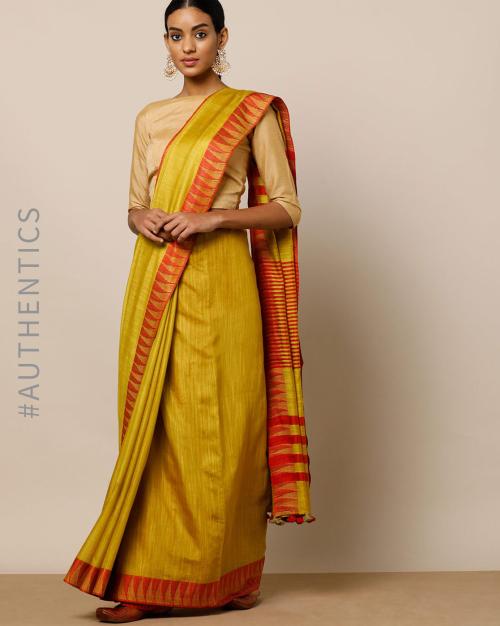 Bhagalpur Striped Border Saree with Pom-Pom