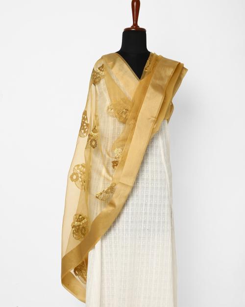 Zari Embroidered Dupatta with Contrast Border