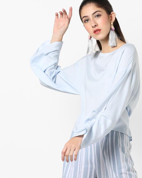 Top with Pleated Slit Sleeves