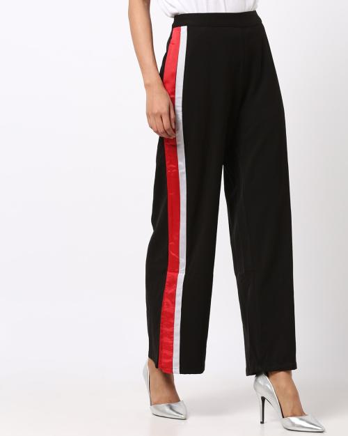 Mid-Rise Trousers with Contrast Side Taping