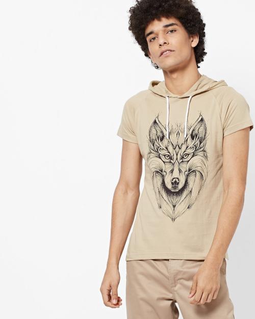 Slim Fit Hooded T-Shirt with Placement Print