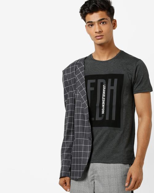 Textured Crew-Neck T-shirt with Applique