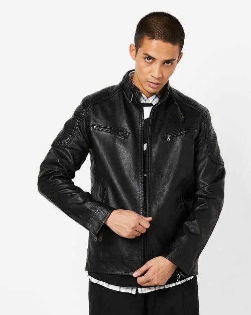 Slim Fit Zip-Front Biker Jacket