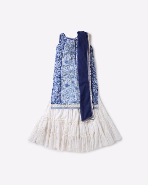 Printed A-line Kurta Skirt Set with Dupatta 