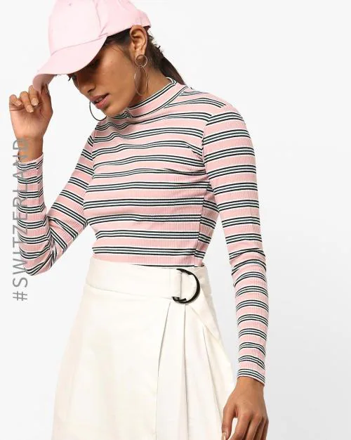 High-Neck Striped Top