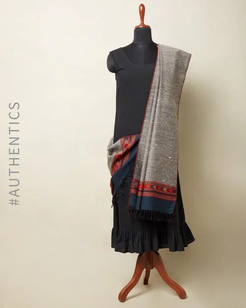 Handwoven Pure Wool Fringed Kullu Shawl