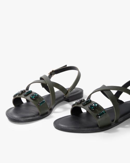 Embellished Strappy Slip-On Flat Sandals