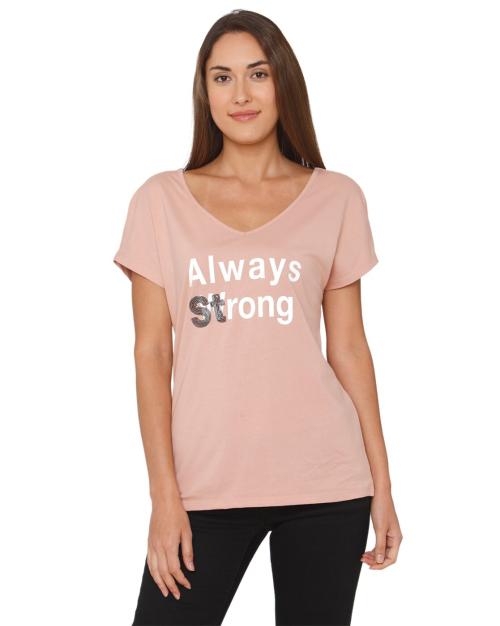 Typographic V-neck T-Shirt with Criss-Cross Back