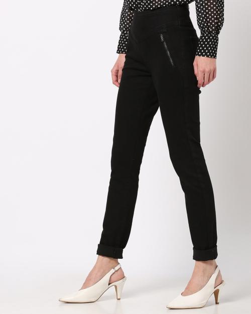 High-Waist Jeggings with Zippers