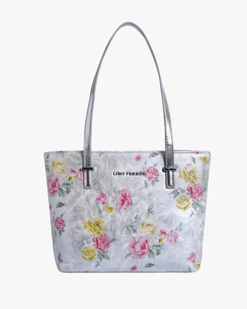 Floral Print Tote Bag with Shoulder Straps