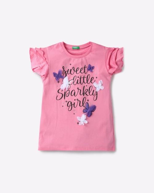 Crew-Neck T-shirt with Ruffle Sleeves