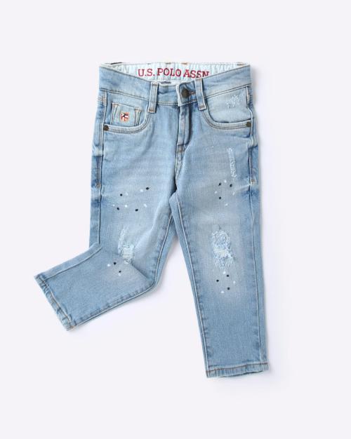 Boys Speckled Distressed Mid-Wash Jeans