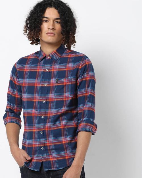 Slim Fit Checked Shirt with Patch Pocket