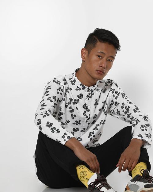 Leaf Print Slim Fit Shirt Kurta