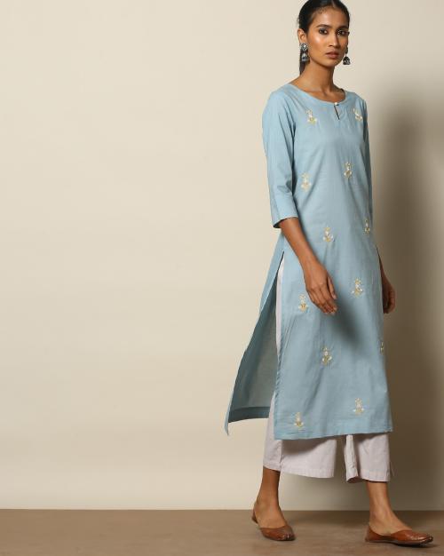 Hand Embroidered Cotton Straight Kurta