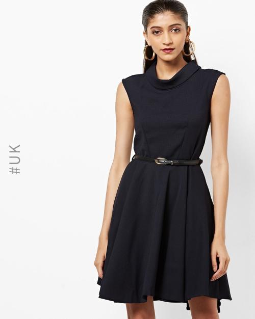 Sleeveless Skater Dress with Reverse Collar