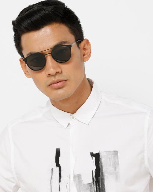 UV-Protected Full-Rim Round Sunglasses