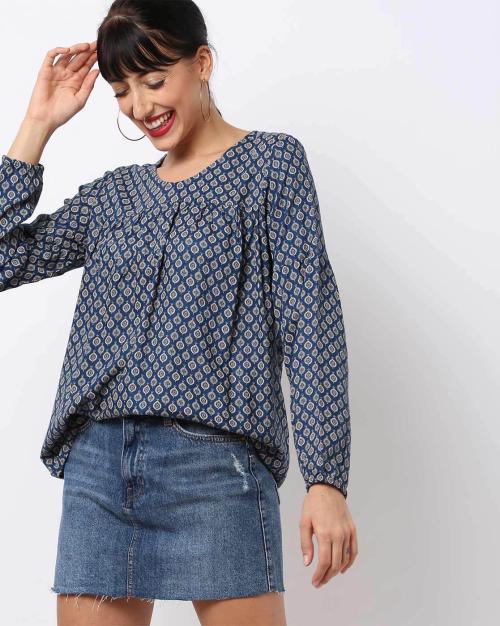 Printed Top with Bishop Sleeves