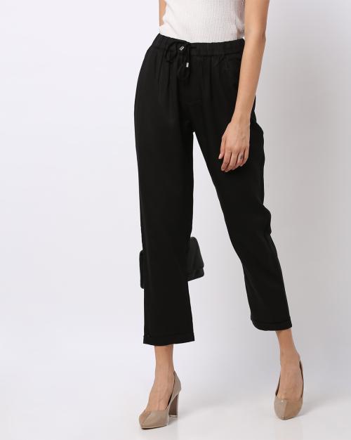 Calf-Length Trousers with Elasticated Drawstring