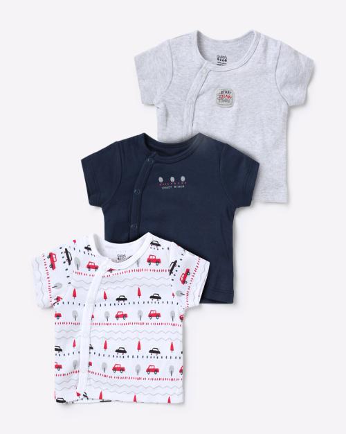 Pack of 3 Crew-Neck T-shirt with Side Button Placket