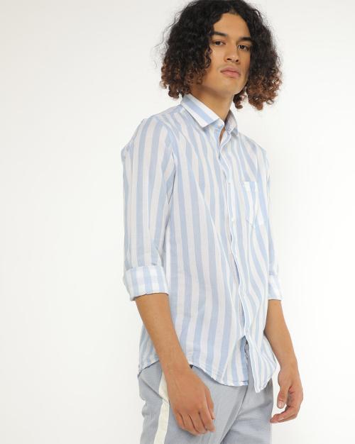 Striped Slim Fit Shirt with Patch Pocket