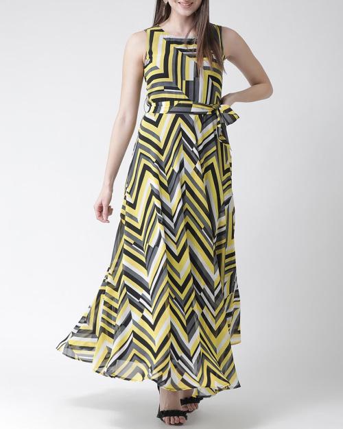 Chevron Print A-line Maxi Dress