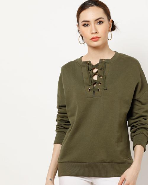 Drop-Shoulder Sweatshirt with Tie-Up