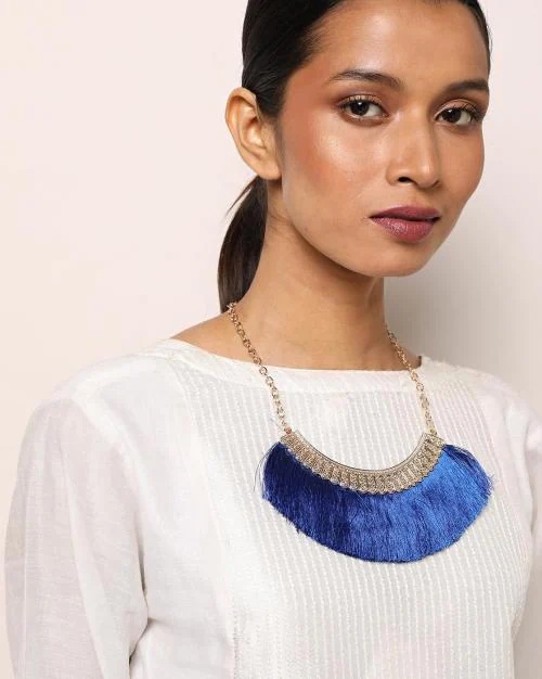 Traditional Metal Alloy Necklace with Fringes