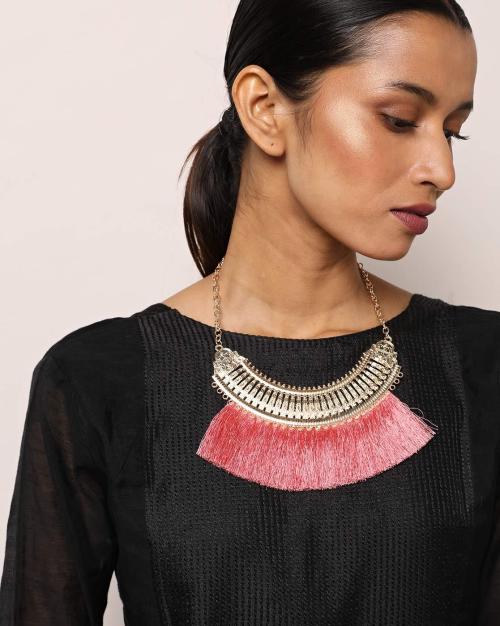 Traditional Metal Alloy Necklace with Fringes
