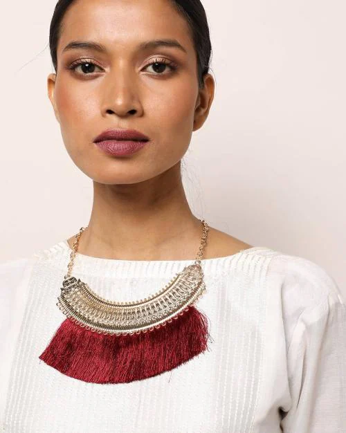 Traditional Metal Alloy Necklace with Fringes