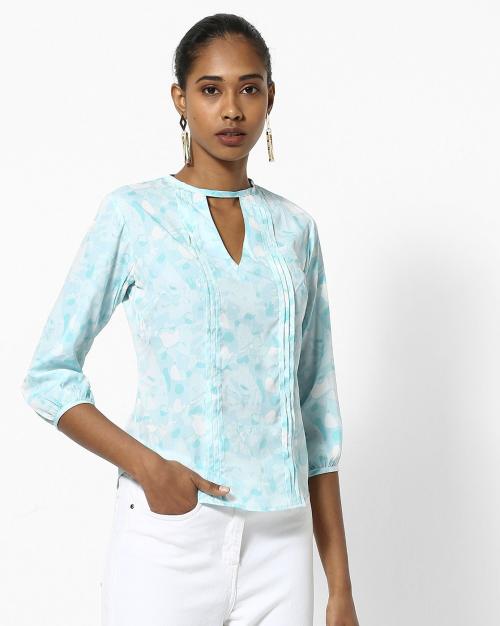 Printed Top with Graduated Tucks