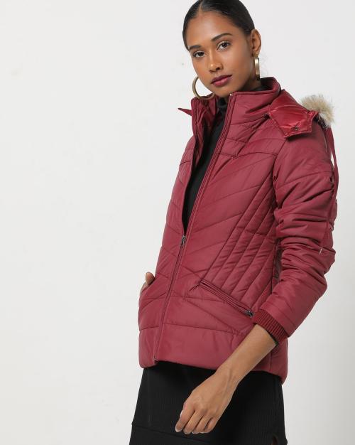 Zip-Front Quilted Jacket with Hood