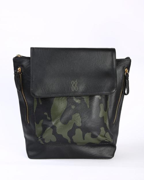 Camouflage Print Backpack with Front Zip Pockets
