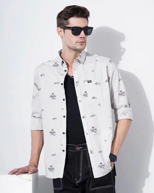 Men Printed Slim Fit Shirt with Patch Pocket