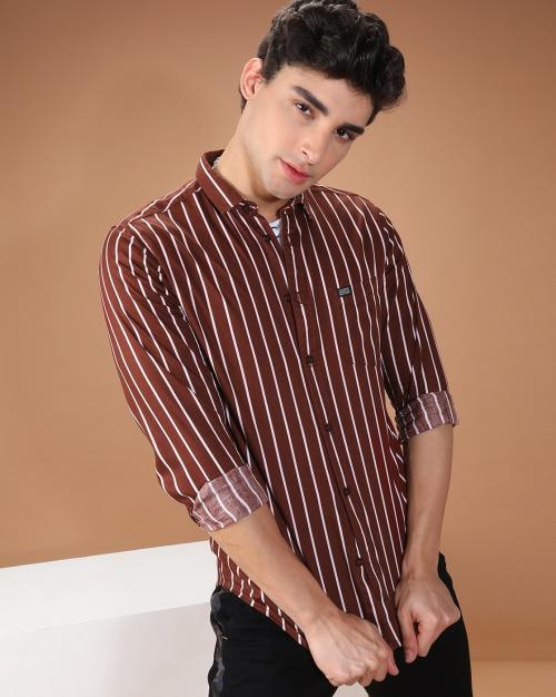 Men Striped Slim Fit Shirt with Patch Pocket