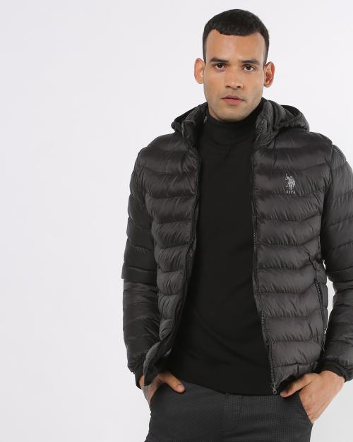 Zip-Front Quilted Hooded Puffer Jacket with Zip Pockets