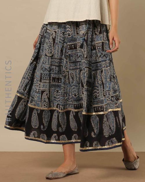 Handblock Print Cotton Kalamkari Flared Skirt