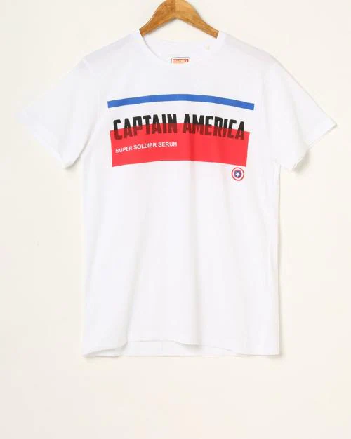 Regular Fit Captain America Print Crew-Neck T-Shirt