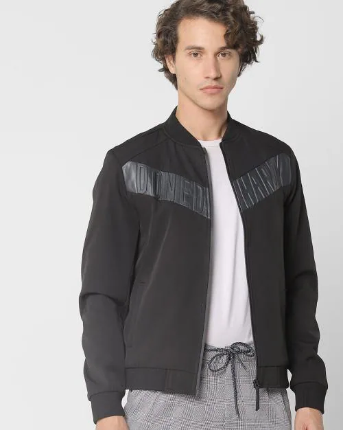 Brand Print Slim Fit Bomber Jacket
