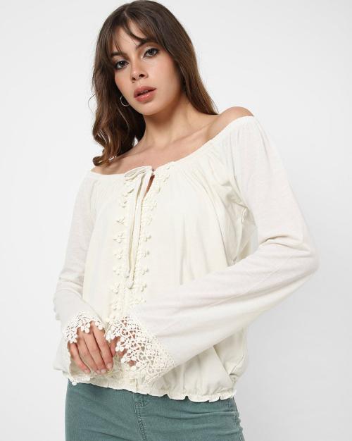 Off-Shoulder Top with Lace Trims