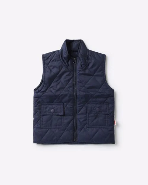 Quilted Zip-Front Jacket with Buttoned Flap Pockets