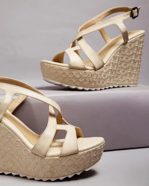 Strappy Wedge Heels with Buckle Closure