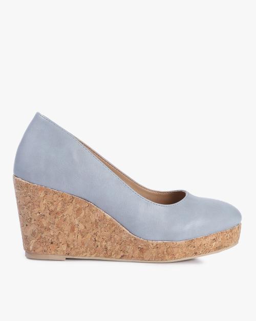 Women Grey Pumps with Wedged Heels