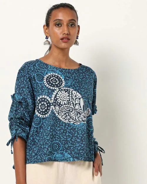 Buy Printed Top with Ruched Sleeves Online at Best Prices in India