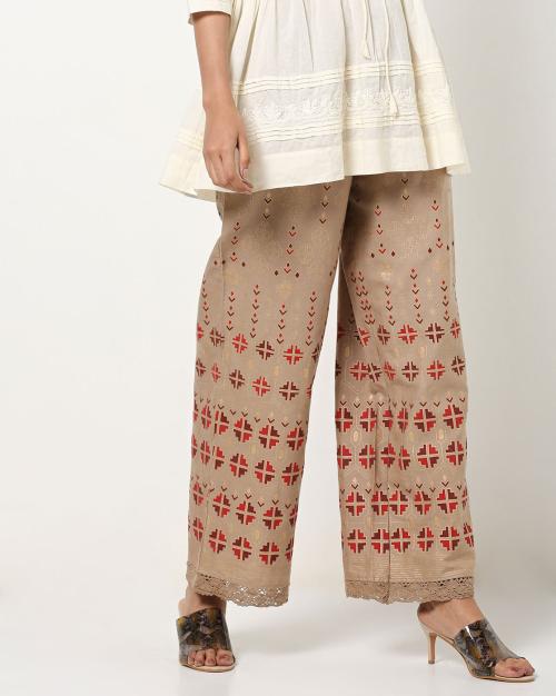 Printed Palazzos with Lace Trim
